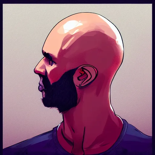 Image similar to bald thug punching himself in the face, digital art, trending on artstation