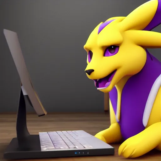 Image similar to renamon using a computer, 3 d render 8 k hd