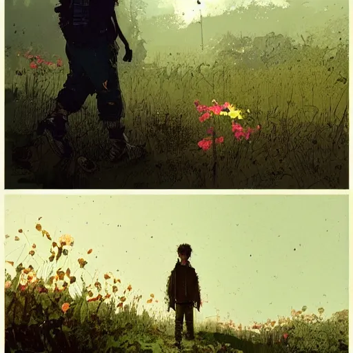 Image similar to timothee chalamet, concept art by jama jurabaev and ismail inceoglu and sparth, cel shaded, cinematic shot, trending on artstation, high quality, brush stroke, lawns, fluorescent spots, luminous flowers, and lonely atmosphere