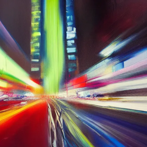 Image similar to abstract oil painting of a long exposure of a busy street