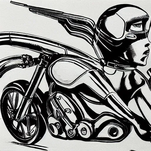 Prompt: painting of a female cop riding a futuristic motorcycle from tron by h. r. giger