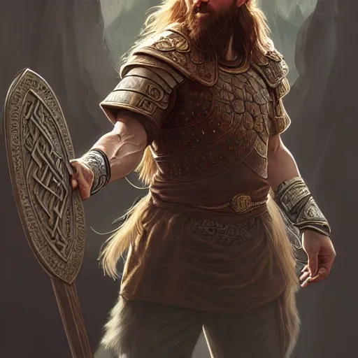 Image similar to Messi as a viking, D&D, fantasy, intricate, elegant, highly detailed, digital painting, artstation, concept art, matte, sharp focus, illustration, art by Artgerm and Greg Rutkowski and Alphonse Mucha