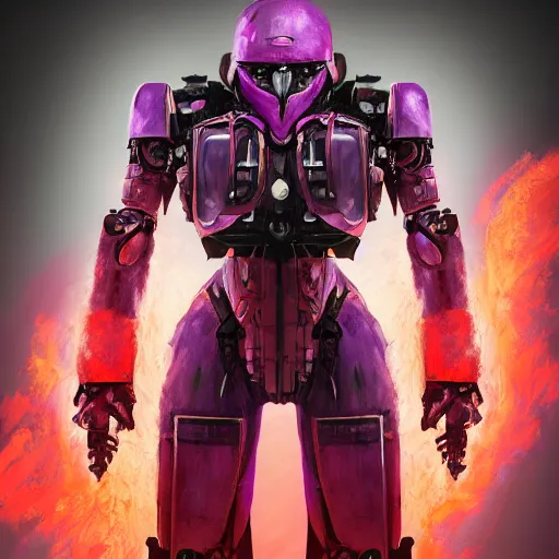 Image similar to Character design sketch with body made of Purple Lava and fire, mecha humanoid with cyberpunk bomber jacket, fashion & Costume design by damascuss apparel, concept art character, royalty, smooth, sharp focus, organic, deep shadows by Heri Irawan, hyperrealistic oil painting, 4k, studio lightning