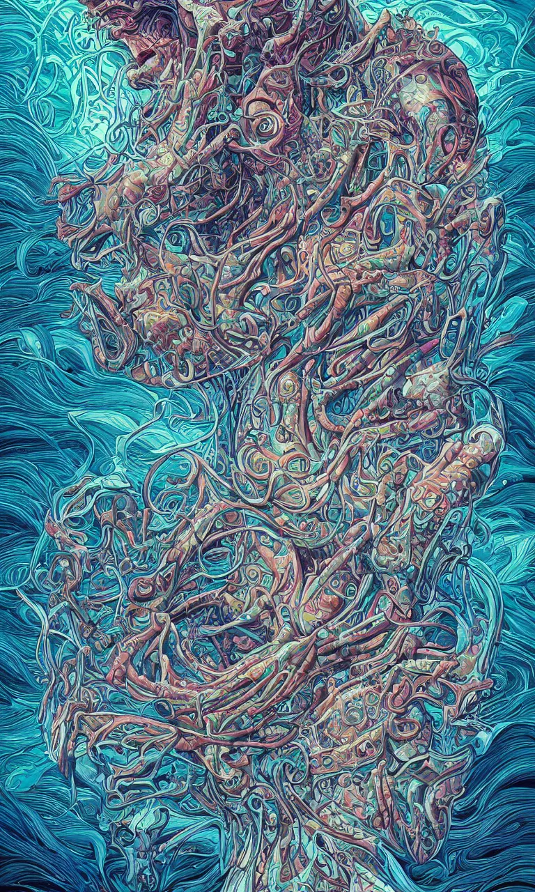 Image similar to android jones alex grey alex grey mark cooper artgerm artstation award winning photorealistic detailed hypervivid intense fantasy concept art, hypervivid intense mcbess, the sea by dan mumford