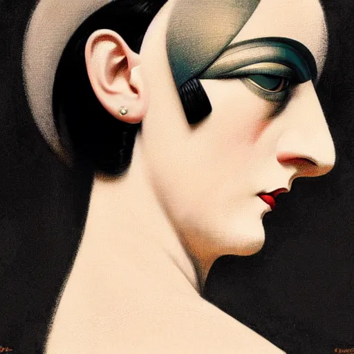 Image similar to a woman wearing weimar berlin fashion, 1 9 2 0's, looking at the camera, aesthetic, elaborate, intricate, highly detailed, detailed face, smooth, sharp focus, occlusion shadow, rim light, art by greg rutkowski and ilya kuvshinov and salvador dali,