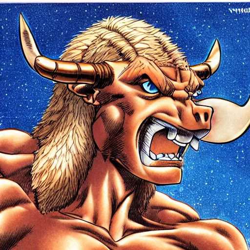 Prompt: Portrait of a Minotaur by Yusuke Murata