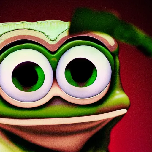 Image similar to closeup potrait of pepe frog behind a laptop in a dark room, screen light, sharp, detailed face, magazine, press, photo, Steve McCurry, David Lazar, Canon, Nikon, focus