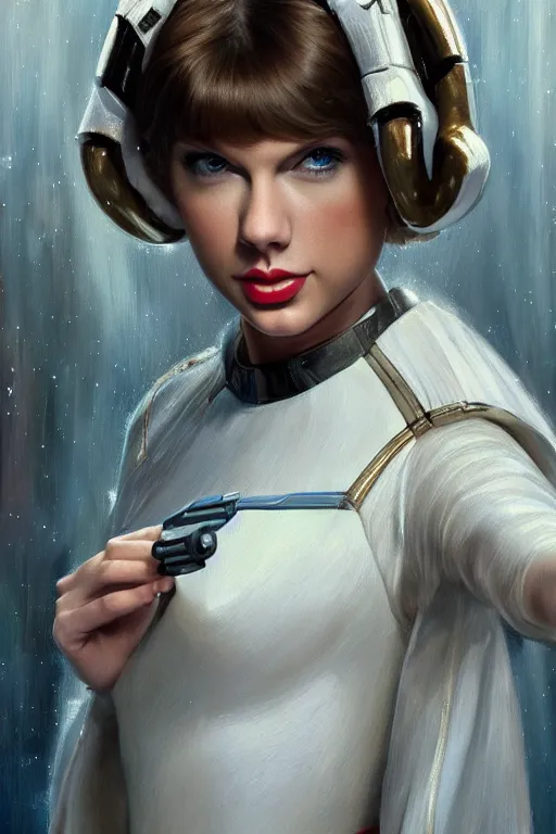 Image similar to Taylor Swift as Princess Leia in Star Wars, oil on canvas, intricate, portrait, 8k highly professionally detailed, HDR, CGsociety