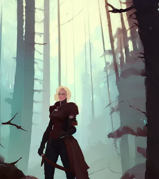 Prompt: portrait of cullen from dragon age standing with beautiful woman near forest by atey ghailan, by greg rutkowski, by greg tocchini, by james gilleard, by joe fenton, by kaethe butcher, dynamic lighting, gradient light blue, brown, blonde cream and white color scheme, grunge aesthetic