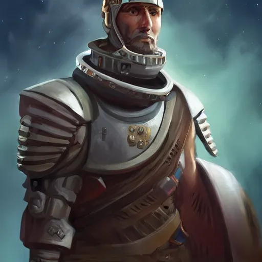 Image similar to space roman soldier, D&D, fantasy, elegant, hopeful, muscular, highly detailed, digital painting, artstation, concept art, smooth, sharp focus, illustration