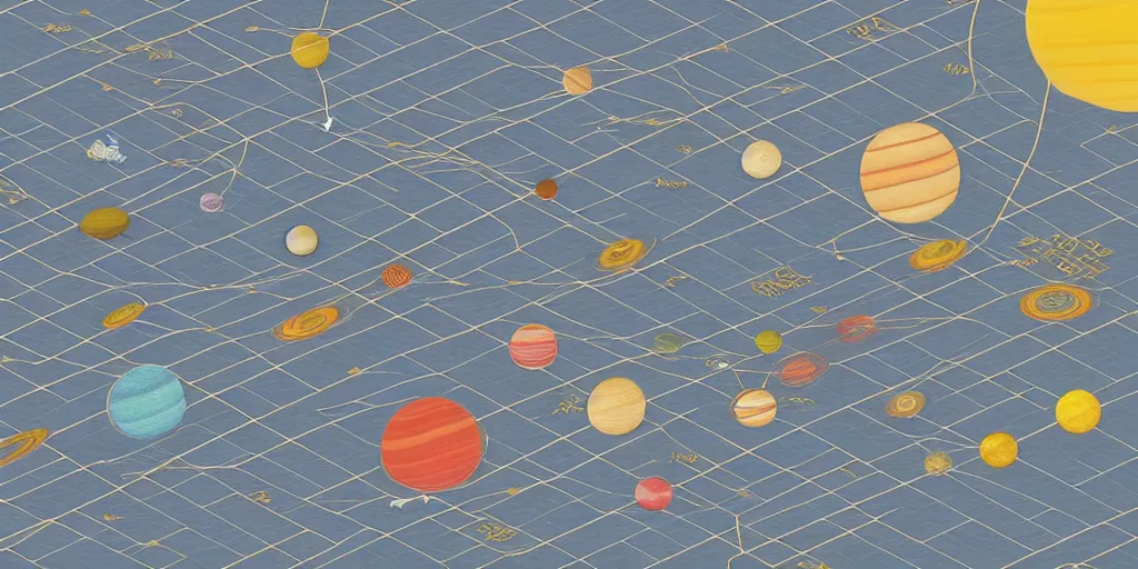 Image similar to solar system map axonometric pastel infographic by Wes Anderson