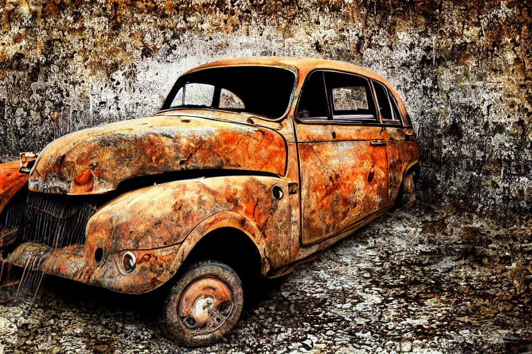 Image similar to old rusty car underwater, photograph,