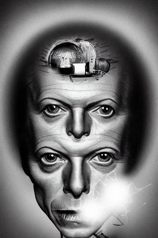 Image similar to portrait of david bowie's head inside an upside down light bulb, kintsugi, modern fine art, fractal, intricate, elegant, highly detailed, digital photography, subsurface scattering, by banksy and basquiat and greg rutkowski,