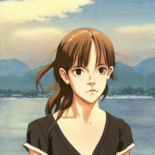 Prompt: anime emma watson by by Hasui Kawase by Richard Schmid