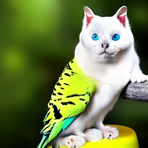 Image similar to a budgerigar - cat - hybrid, animal photography