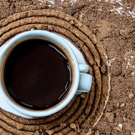 Prompt: a cup of coffee made from mud