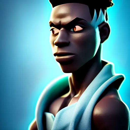 Image similar to Photo of Ekko from League of Legends, profile pose, bust shot, high detail, studio, fantasy, octane 3D, ominous background, sharp telephoto lens, in the style of Pixar