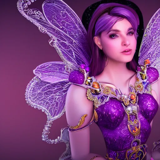 Image similar to portrait princess of amethyst, glowing, ornate and intricate purple jewelry, jaw dropping beauty, glowing background lighting, purple accent lighting, hyper detailed, fairy tale, 4 k octane render