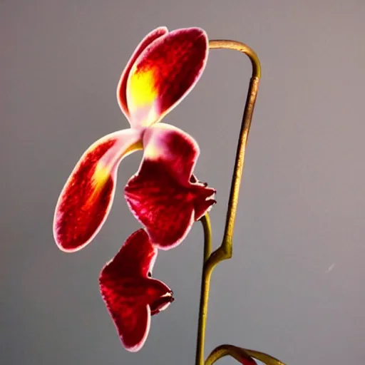 Image similar to metal orchid flower, retrofuturistic, reflective, shiny, high detail