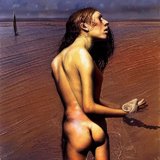 Image similar to high quality high detail painting by lucian freud and beksinski, hd, girl swimming