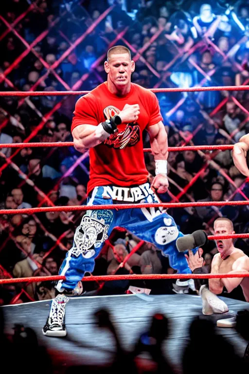 Prompt: john cena battle rap with eminem, high resolution, photorealistic, smooth, 4 k, aesthetic lighting, baroque object, sharp focus, hyperdetailed object, professional photography, pullitzer winning, 8 0 0 photo by : canon eos 5 d mark iv and sigma 7 0 - 2 0 0 mm f / 2. 8 dg os hsm sports