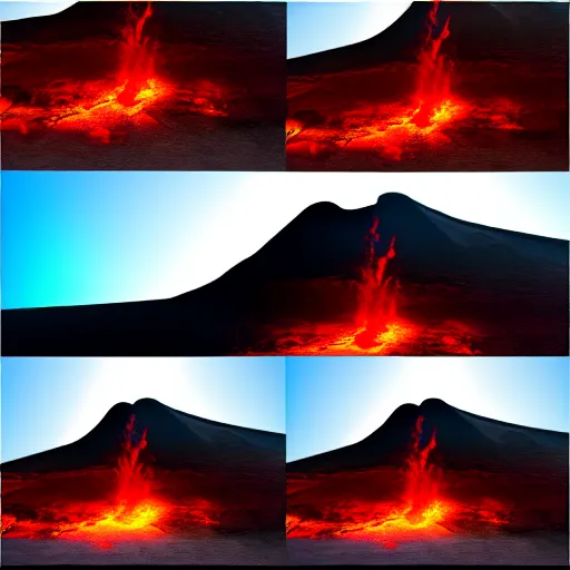 Image similar to 3 d virtual landscape painting, amazing volcanic eruption, three - point lighting, maximum detail, 4 k