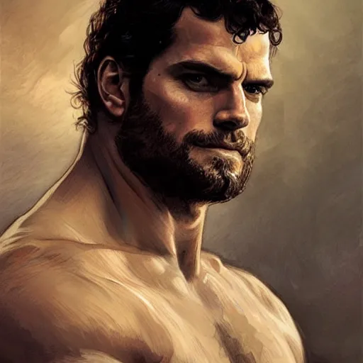 Image similar to henry cavill as a greek gladiator, gorgeous, amazing, muscular, intricate, highly detailed, digital painting, artstation, concept art, sharp focus, illustration, art by greg rutkowski and alphonse mucha