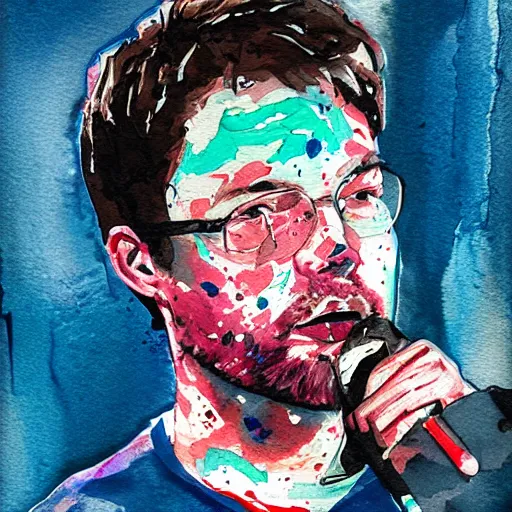 Image similar to Splatter watercolor portrait of Ryan O'Connell