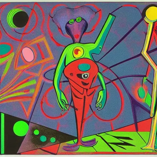 Image similar to a very strange humanoid alien on an alien world somewhere in the cosmos by kenny scharf and johannes itten,