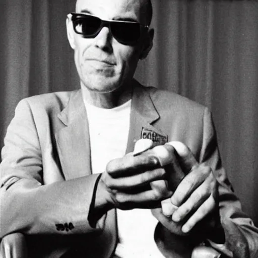 Image similar to hunter s. thompson holding a thompson