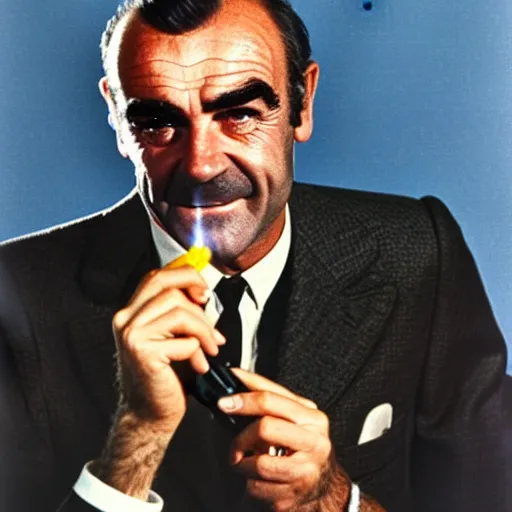 Image similar to Sean Connery using a lighter, 1960s, stylish, bad boy