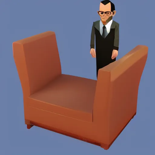 Image similar to a lowpoly version of Seinfeld, raytracing, 3d render, plain background