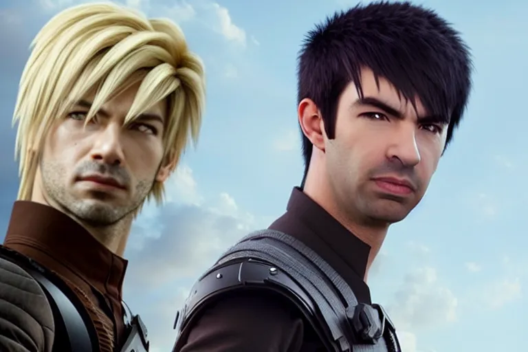 Image similar to live action film still of nathan fielder playing cloud strife in the new sci - fi movie