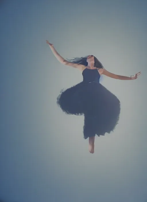 Prompt: elegant female ascending into the sky, glowing aura, motion blur, out of focus, film grain, cinematic lighting, experimental film, shot on 1 6 mm, soft lighting