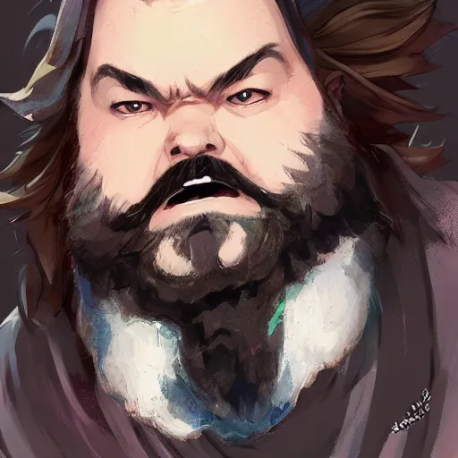 Prompt: An anime portrait of a bearded Jack Black, by Stanley Artgerm Lau, WLOP, Rossdraws, James Jean, Andrei Riabovitchev, Marc Simonetti, and Sakimichan, tranding on artstation