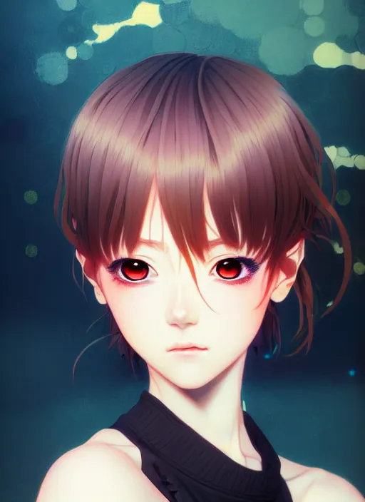 Image similar to portrait of beautiful young anime girl, cute-fine-face, pretty face, realistic shaded Perfect face, fine details. Anime, cyberpunk, highly detailed, artstation, illustration, art by Ilya Kuvshinov and Gustav Klimt and final fantasy