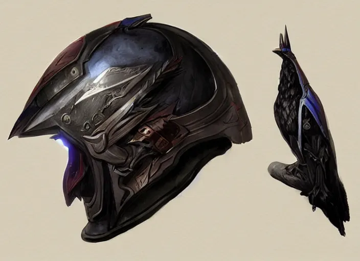 Prompt: portrait of raven themed helmet. concept art contest winner by bungie and greg rutkowski ( 2 0 0 7 ).