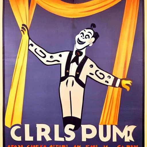 Prompt: poster advertising a circus, printed poster, creepy clown, 1 9 4 0 circus poster