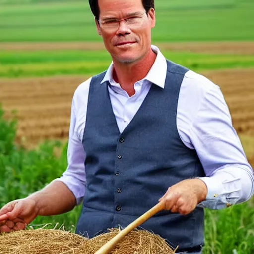 Image similar to Mark Rutte as farmer holding a pitchfork