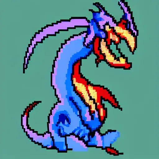 Prompt: pixel art of a blue dragon