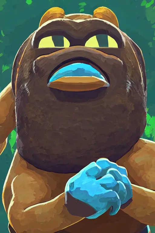 Prompt: an in game portrait of mr. resetti from the legend of zelda breath of the wild, breath of the wild art style.