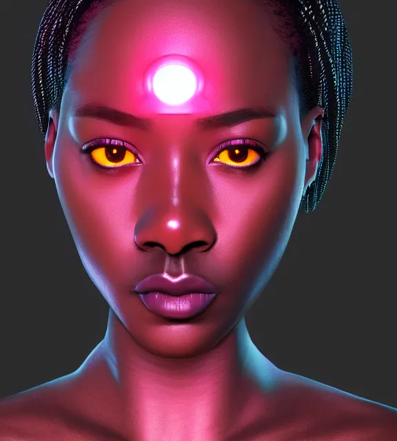 Prompt: a beautiful african american young woman, Blade runner artifacts, electronic case display, cyberpunk tech, ultrarealistic, futuristic, three point lighting, dramatic lighting, electrical details, high details, 4k, 8k, best, accurate, trending on artstation, artstation, photorealism, ultrarealistic, digital painting, style of Wayne Barlowe, Caravaggio, Dali, Boris Vallejo, Hajime Sorayama