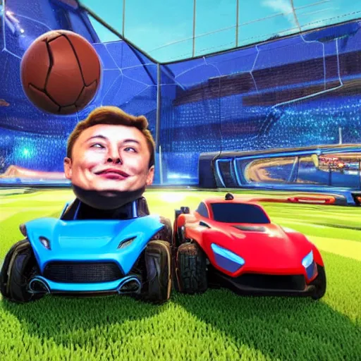 Image similar to a elon musk inflatable face on rocket league, teaser trailer photo, high definition, high details