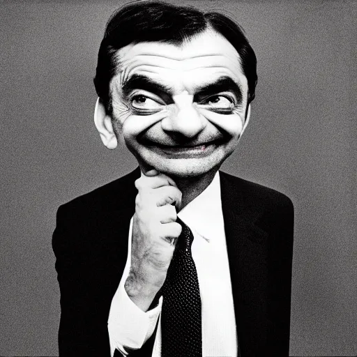 Prompt: “Ring camera footage of Mr. Bean at night, in the style of Richard Avedon”