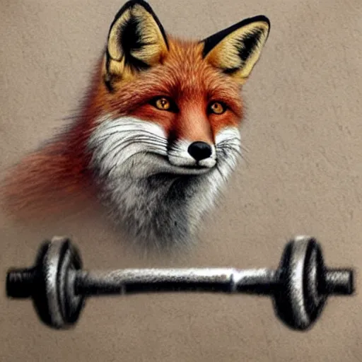 Image similar to fox with dumbbell photorealistic art illustration