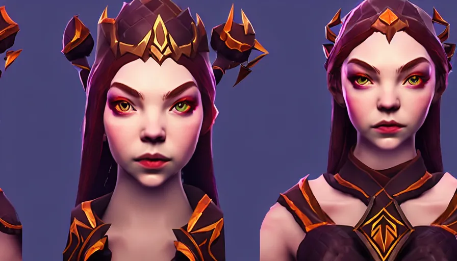 Image similar to anya taylor - joy as dota 2 game character, symmetrical, dota 2 game screenshot, 3 d, 4 k, unreal engine, ultra hd