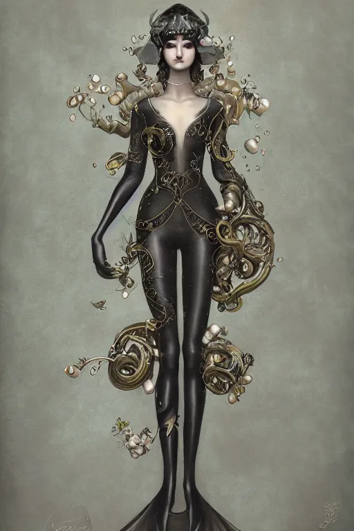 Image similar to beautigful girl, ghibli tom bagshaw, curiosities carnival, anime soft paint of a single beautiful female full very tight long metallic suit ornate, accurate features, focus, very intricate ultra fine details