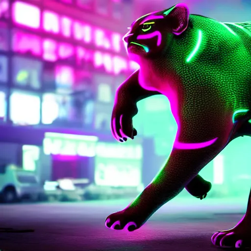 Prompt: a neon cyberpunk jaguar animal, octane render