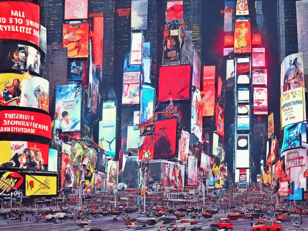 Image similar to “photorealistic Times Square with all the Elmos fighting”