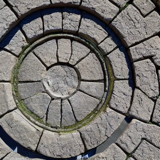 Prompt: 4k HDR circular stone portal | opens to space surrounded by realistic flowers